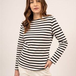 Saint James MERIDAME II Authentic Breton Shirt in Ivory/Black, Size 8